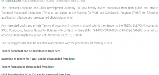 ANNOUNCEMENT: INVITATION TO TENDER FOR TWSP