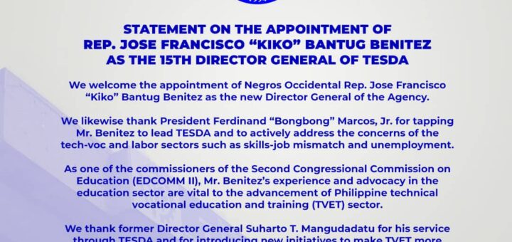 Welcoming Rep. Kiko Benitez as TESDA's 15th Director General